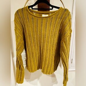 Billabong Open-Knit Crewneck Sweater in Mustard Yellow